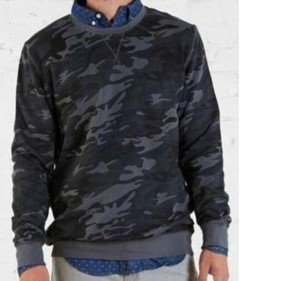 Mens Sweatshirt Adam Levine Small Blue Camouflage Crew Terry Long Sleeve - Picture 1 of 4